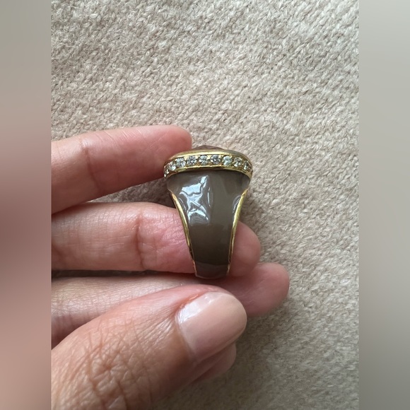 Fashion Jewelry Enamel Taupe Citrine Orange CZ Glass Cocktail Fashion Ring 6 - Picture 4 of 5